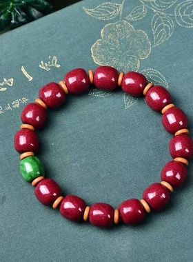 天然原矿朱砂精品紫金砂光面老型单圈男士手链手串纯手工制作