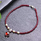 天然石榴石脚链 单圈酒红色石榴石脚饰 石榴石狐狸脚链