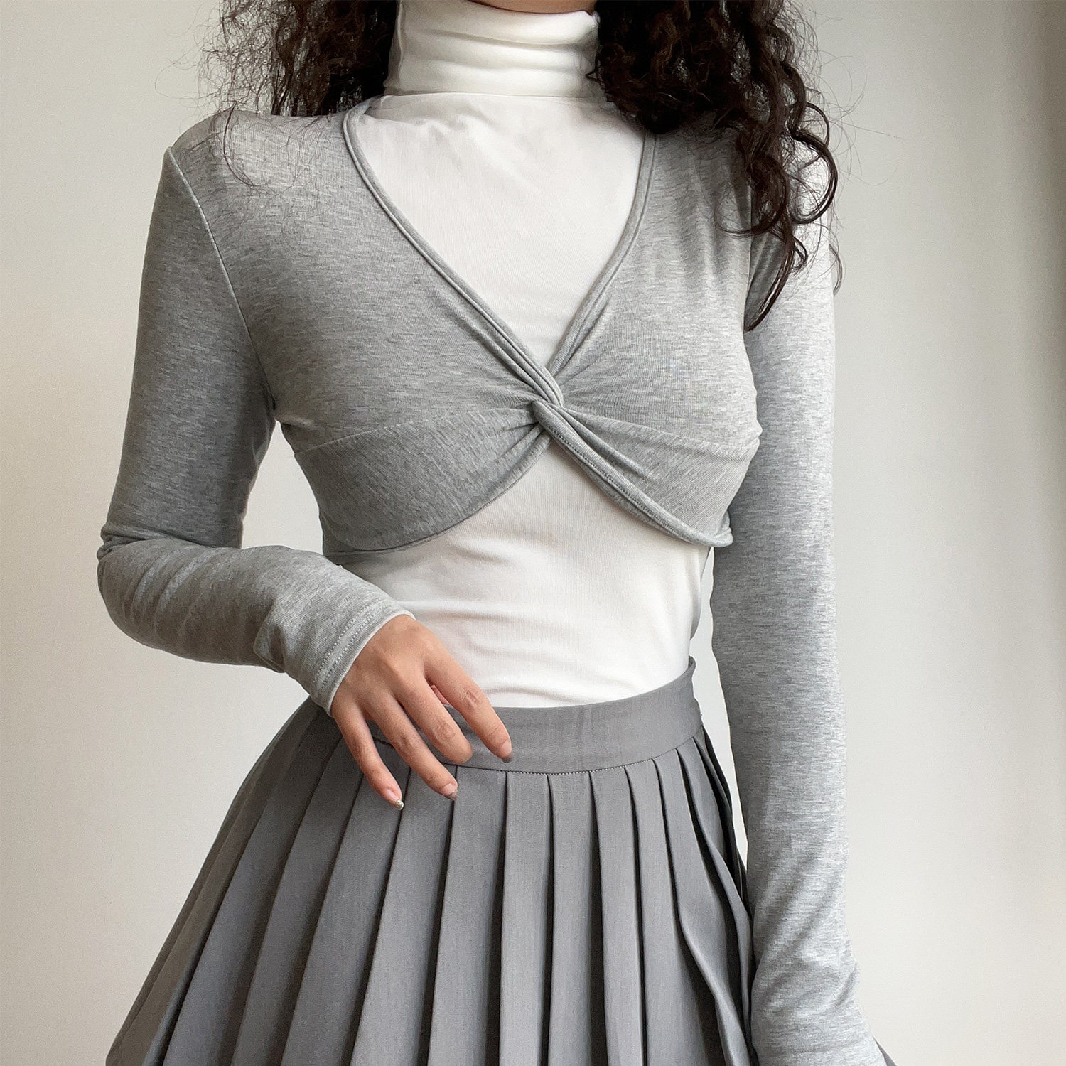 性感超高要芭蕾交叉长袖T恤上衣