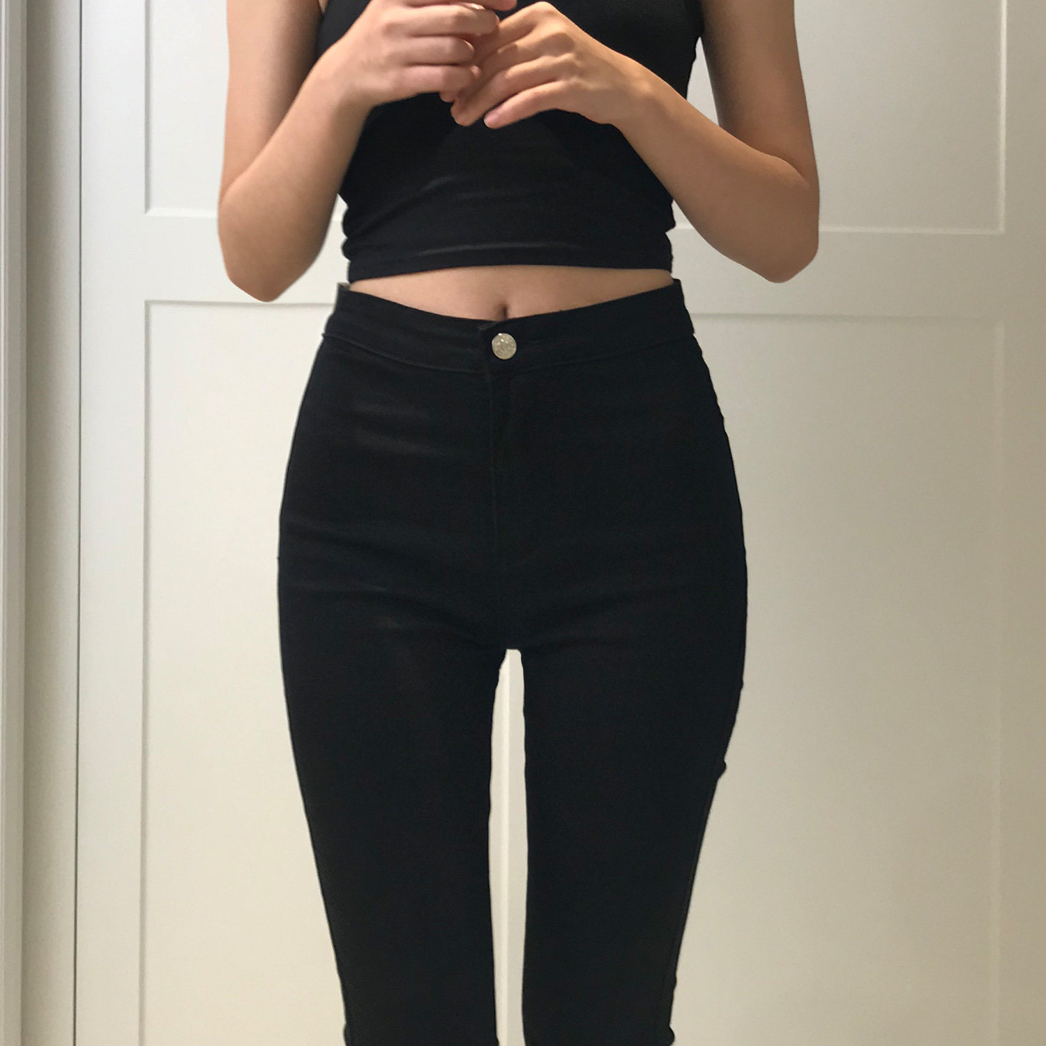 百搭高腰弹力纯色小脚裤长裤