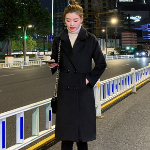 妮子黑色加棉加厚呢子大衣 秋冬工作服西装 毛呢外套女长款 2025新款