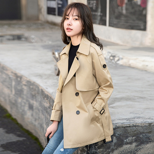 短款风衣女2023新款黑色英伦休闲中长款小个子卡其色大衣春秋外套