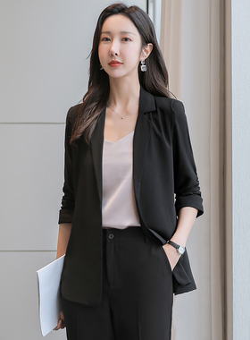 小西装外套女夏季薄款2026新款春秋七分袖黑色小个子雪纺休闲西服