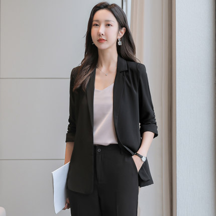 小西装外套女夏季薄款2026新款春秋七分袖黑色小个子雪纺休闲西服