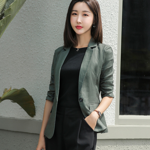 小个子春秋修身 亚麻小西装 短款 韩版 棉麻休闲西服 外套女夏2025新款