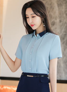 职业衬衫女夏短袖蓝色2026新款薄款雪纺白衬衣正装工作服气质上衣