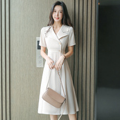 连衣裙女2026新款 夏季 薄款 职业西装 气质正式 场合面试裙子黑色长裙