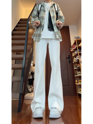 cleanfit白色弯刀牛仔裤男款高个子加长vibe裤子直筒不贴腿微喇裤