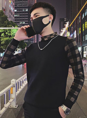 网红假两件社会精神小伙针织毛衫