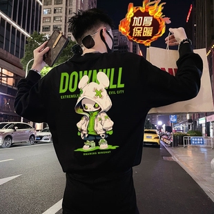 小熊印花上衣长袖 卫衣男欧货潮牌加绒T恤修身 男 新款 欧洲站秋冬季