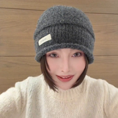 深灰色针织毛线堆堆帽秋冬纯色 洋气羊毛基础款 帽子女2025新款 爆款