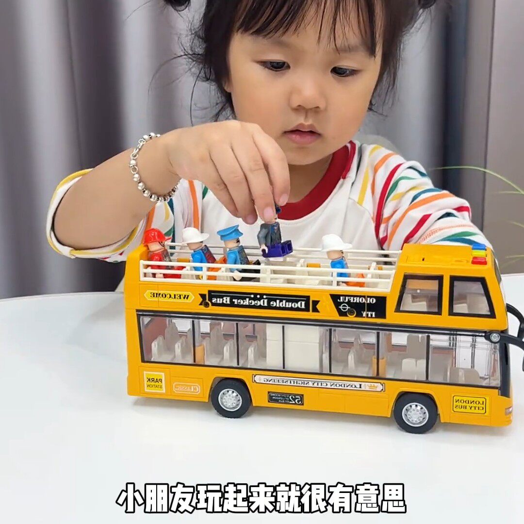 工程车3-6岁儿童公交灯光音乐惯性车模双层巴士仿真汽车玩具爆款