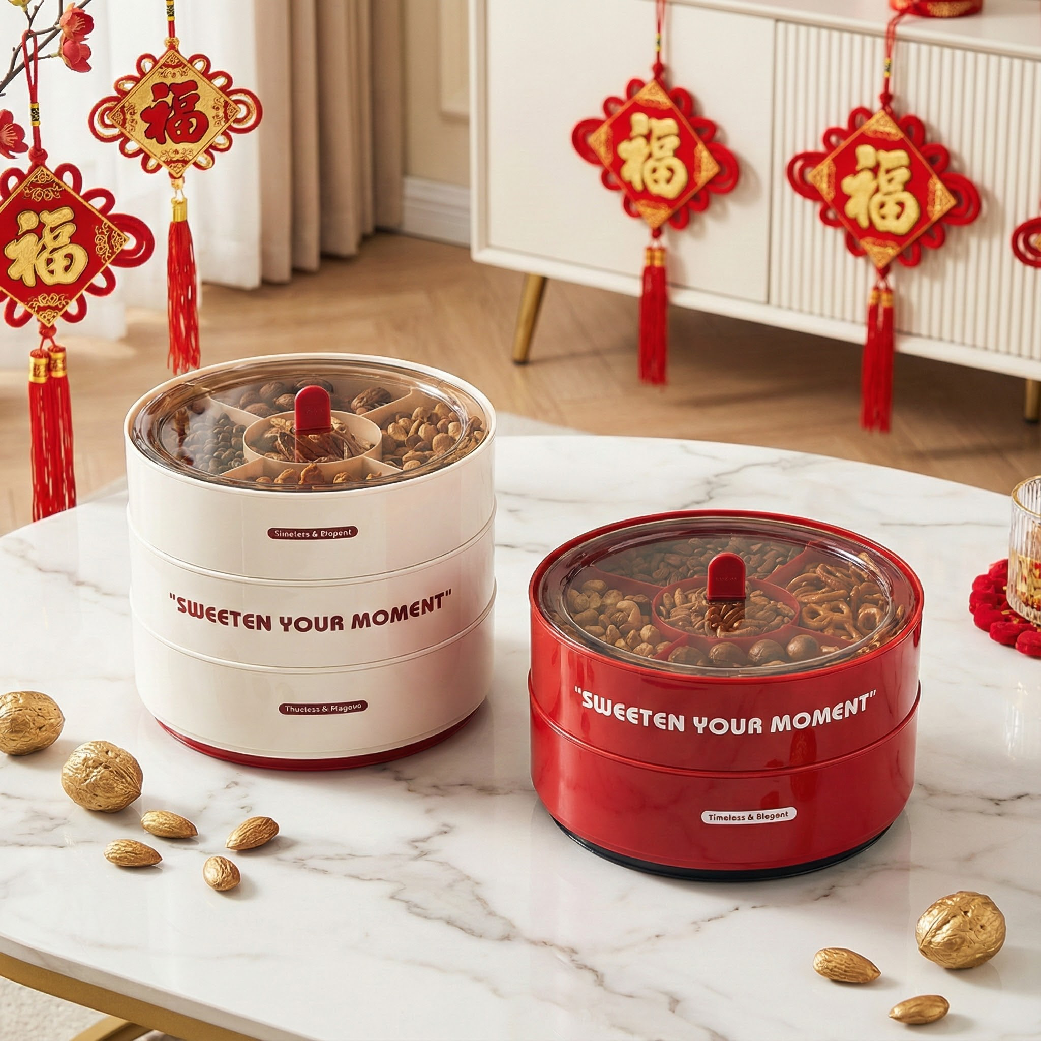 旋转糖果盒多层带盖家用过年茶几上水果喜糖干果瓜子盒分格防潮盒