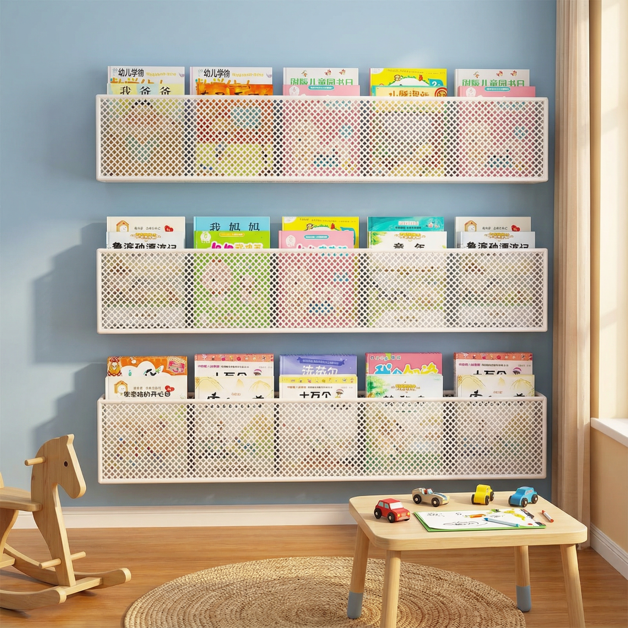 超薄门后置物架儿童绘本架靠墙走廊置物架墙上免打孔壁挂铁艺书架,收纳整理,挂门置物架,淘宝优惠券,粉丝福利购,淘宝优惠卷
