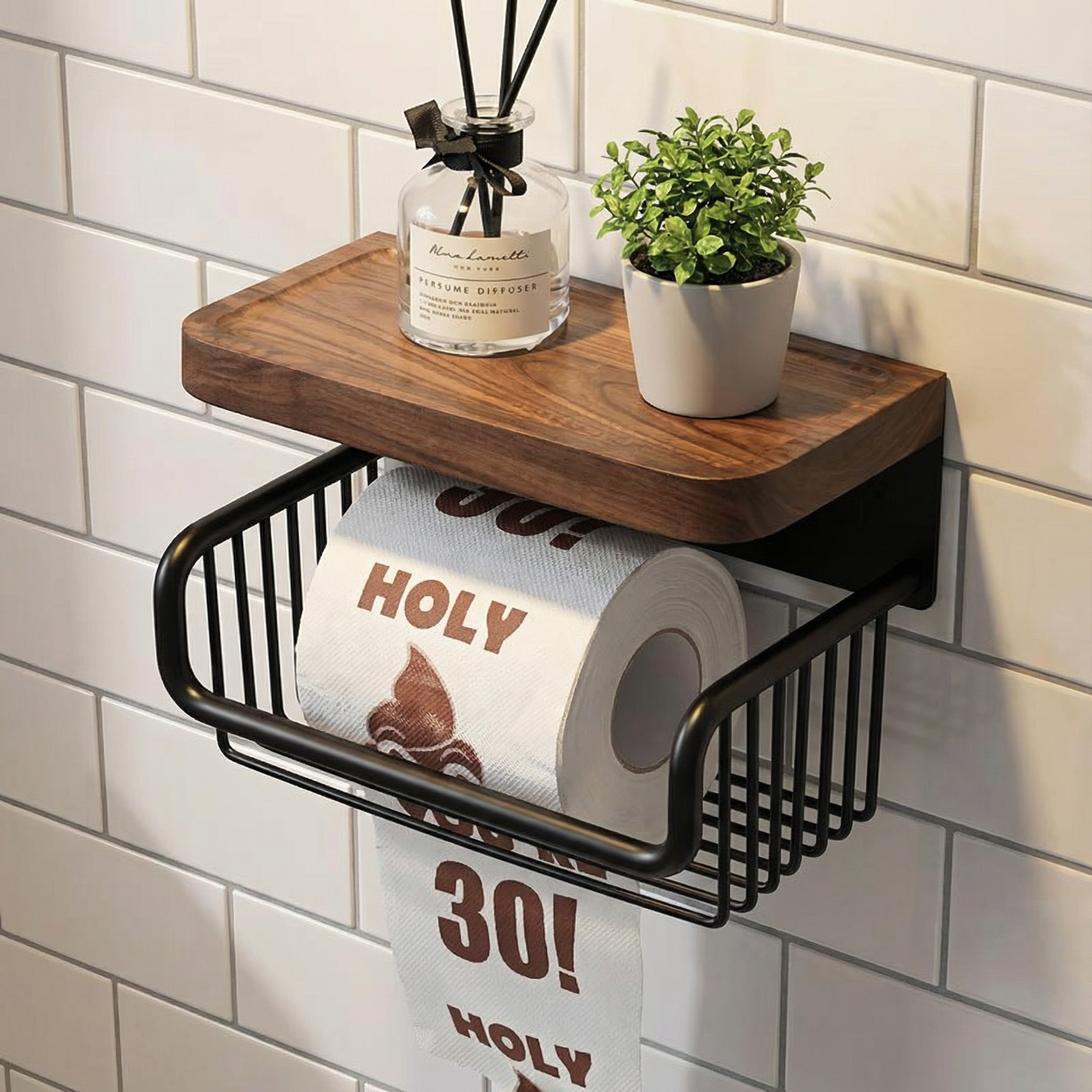 复古风实木纸巾架卷纸架卫生间