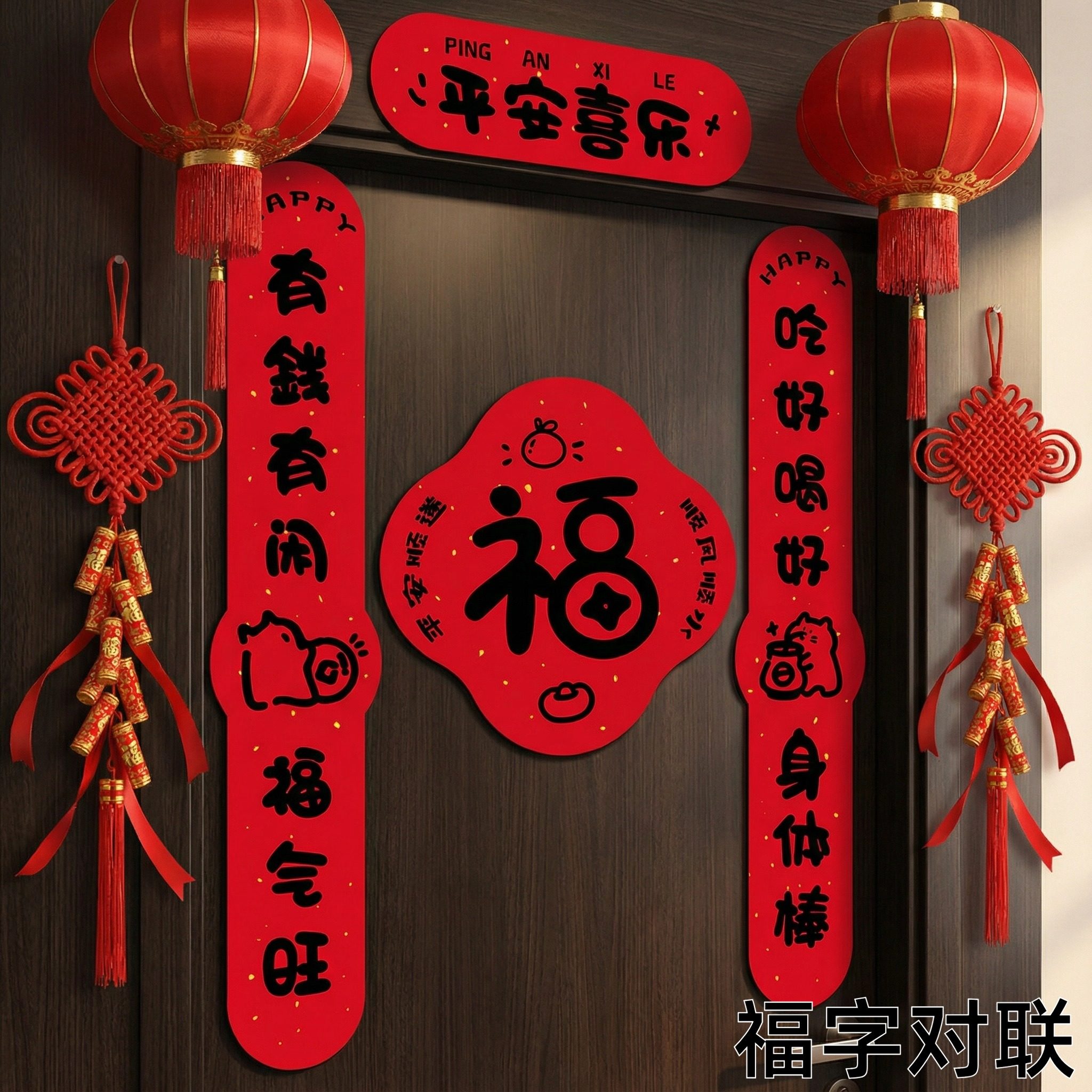 新年对联贴纸新款春节福字门贴创意家用黑字春联入户门联,节庆用品/礼品,对联,淘宝优惠券,粉丝福利购,淘宝优惠卷