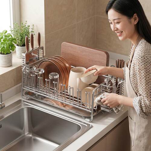 不锈钢碗碟收纳架碗架沥水架多功能台面放碗盘碗筷厨房水槽置物架