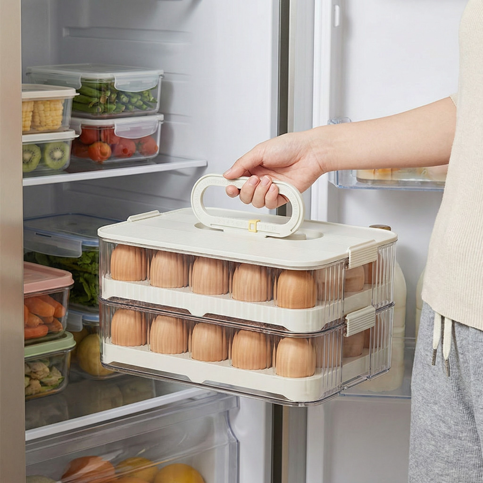 鸡蛋收纳盒冰箱专用厨房保鲜计时整理大容量装放架托食品级鸡蛋盒,收纳整理,美妆蛋收纳盒/架,淘宝优惠券,粉丝福利购,淘宝优惠卷