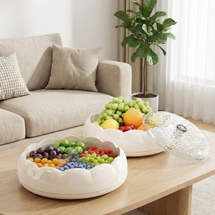 旋转糖果盘分格水果盘客厅茶几桌面零食带盖子瓜子盘干果盒收纳盒