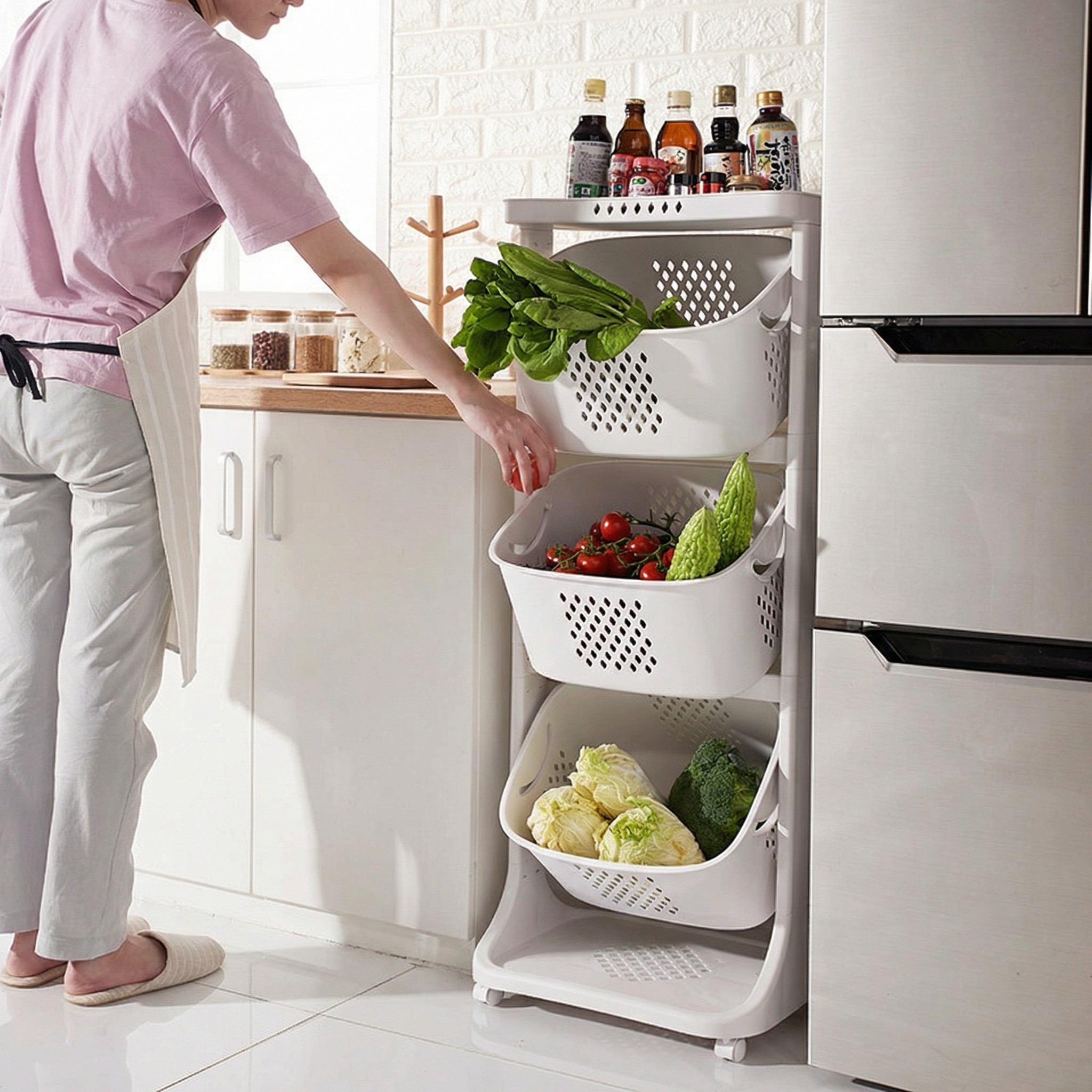 厨房蔬菜水果收纳筐收纳架塑料特大号家用客厅多层带轮置物架,厨房/烹饪用具,果蔬置物架/篮/框,淘宝优惠券,粉丝福利购,淘宝优惠卷