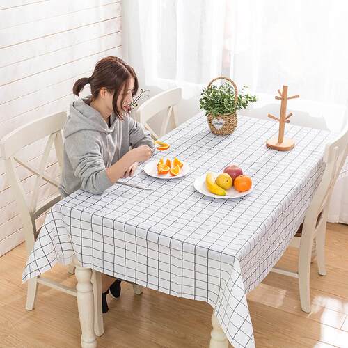 家用简约风格子桌布防水易清洗
