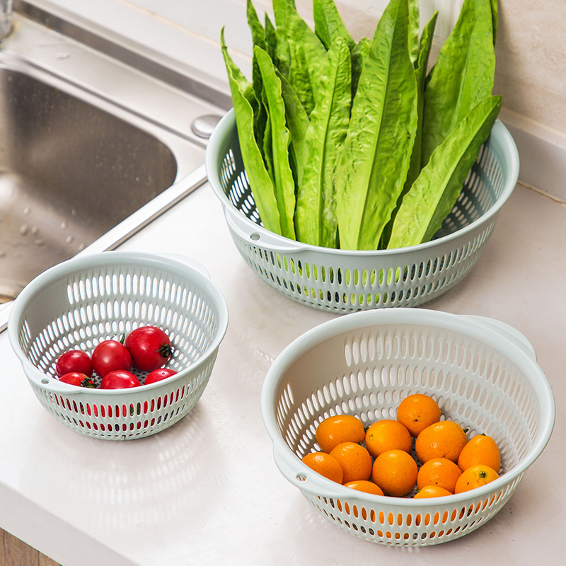 居家家镂空洗菜篮蔬菜沥水篮3件套 家用厨房塑料洗菜盆水果收纳篮