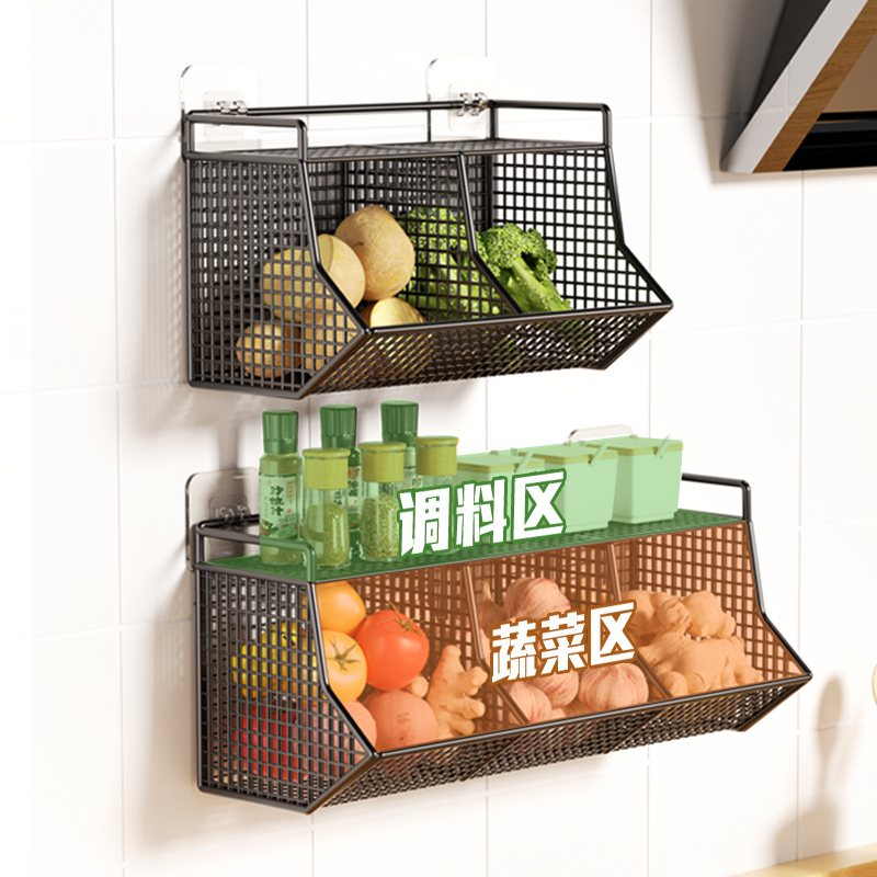 葱姜蒜收纳盒厨房置物架墙壁挂式调味品挂篮免打孔冰箱侧收纳神器