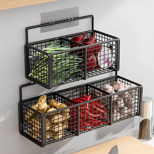 葱姜蒜收纳盒厨房置物架免打孔壁挂调料菜篮子神器生姜大蒜收纳筐
