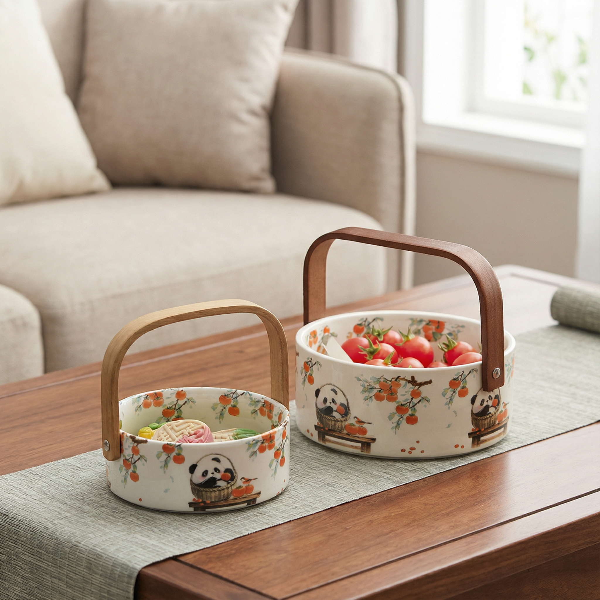 手提陶瓷下午茶点心托盘茶点篮复古果盘甜品收纳盘轻奢家居摆件,餐饮具,果盆/果盘/果篮,淘宝优惠券,粉丝福利购,淘宝优惠卷