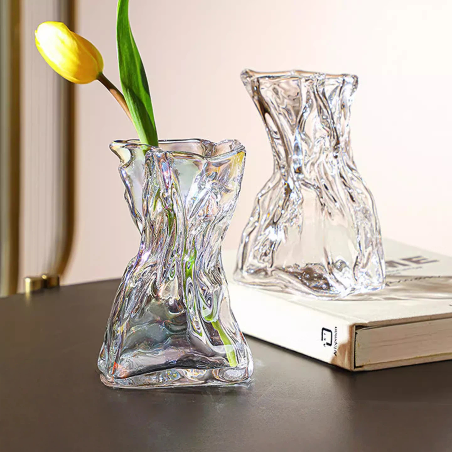 北欧简约不规则民宿花瓶透明玻璃