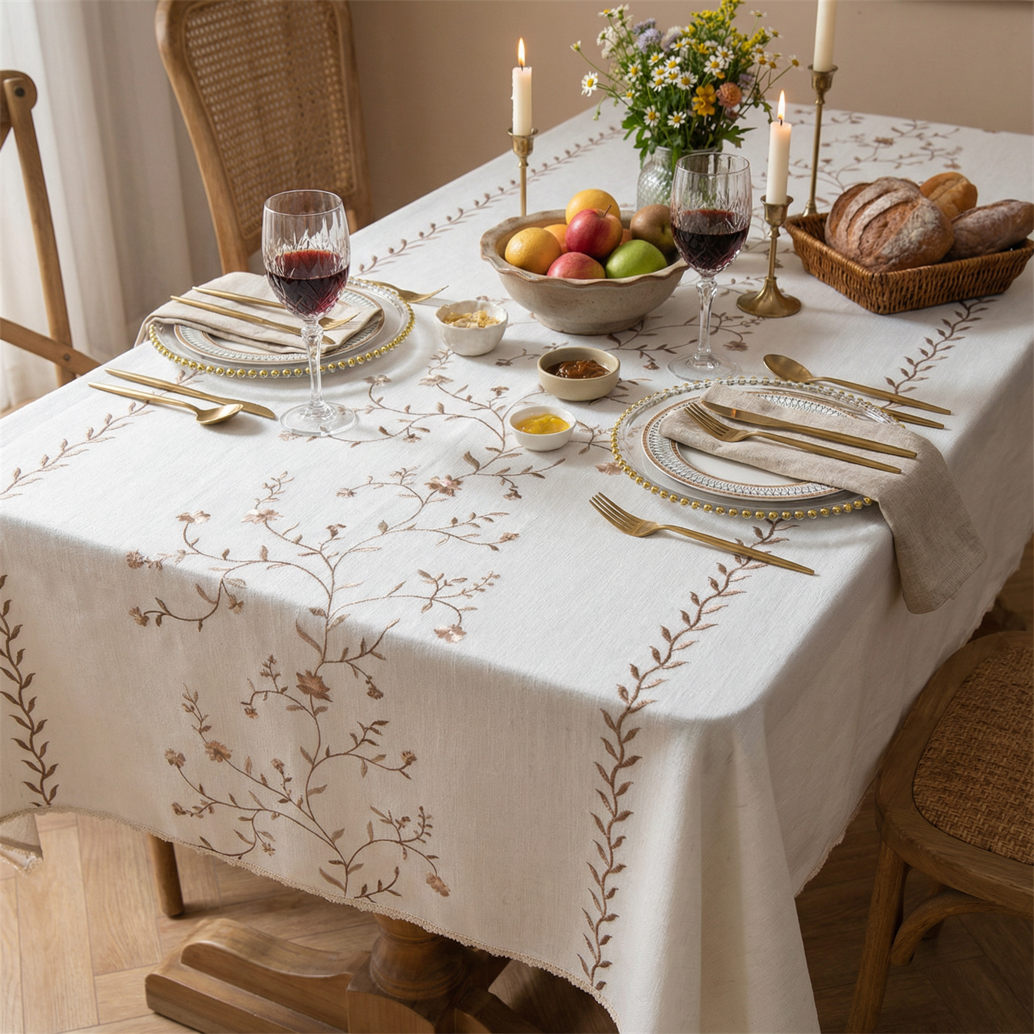 桌面餐桌布艺白色小碎花田园法式