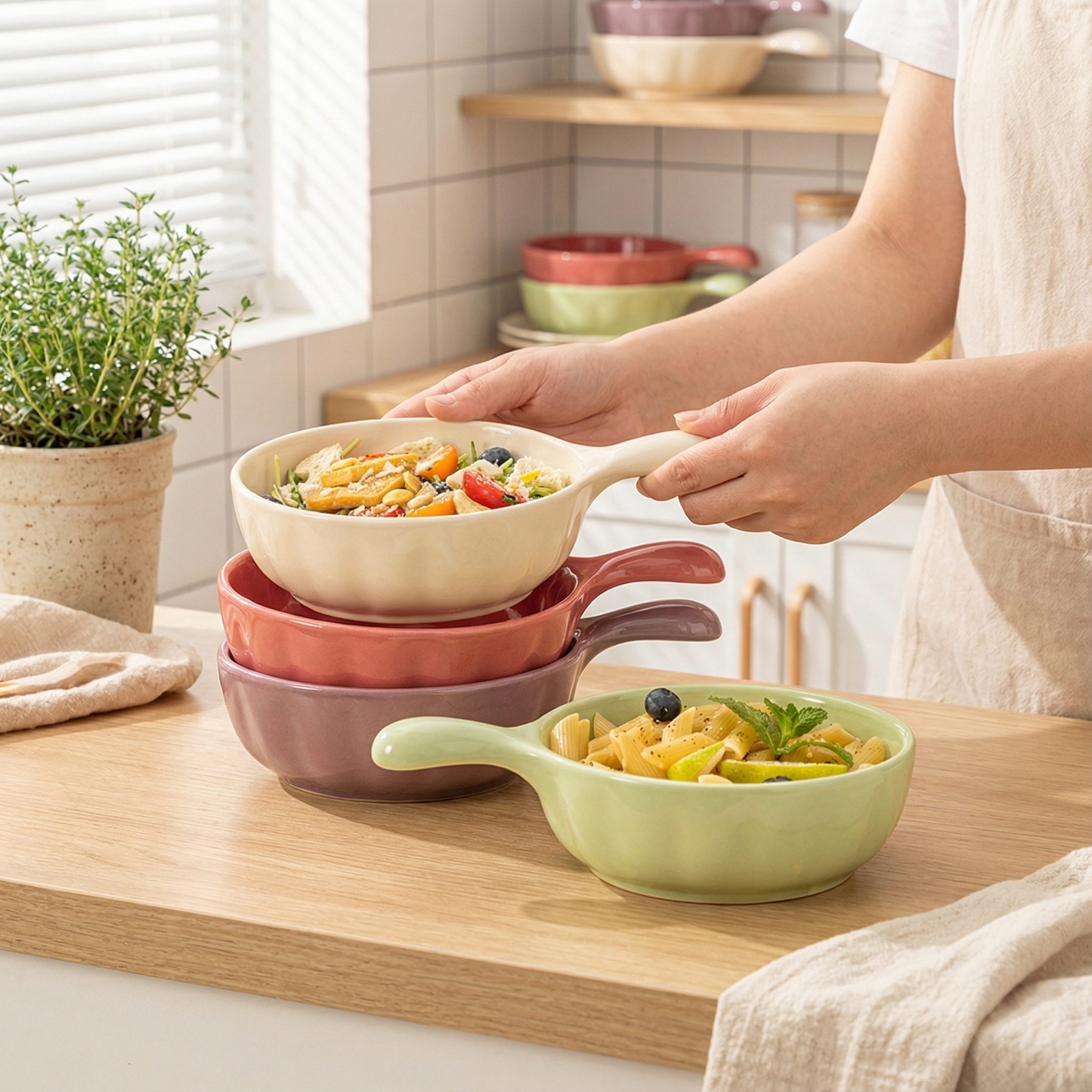 ins风奶油色陶瓷烤碗手柄碗