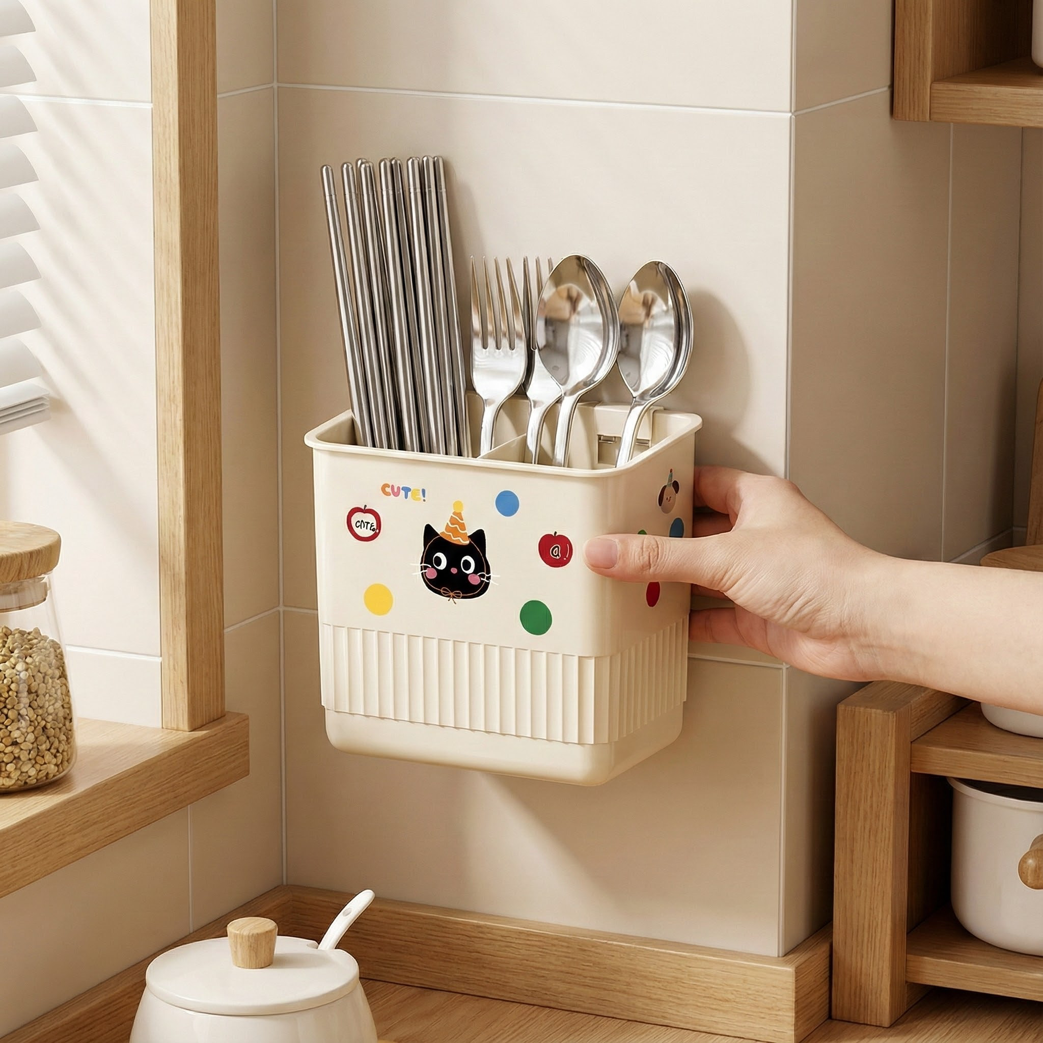 厨房多巴胺筷笼收纳盒家用壁挂式筷篓笼新款筷子筒勺子收纳置物架,餐饮具,筷子盒,淘宝优惠券,粉丝福利购,淘宝优惠卷