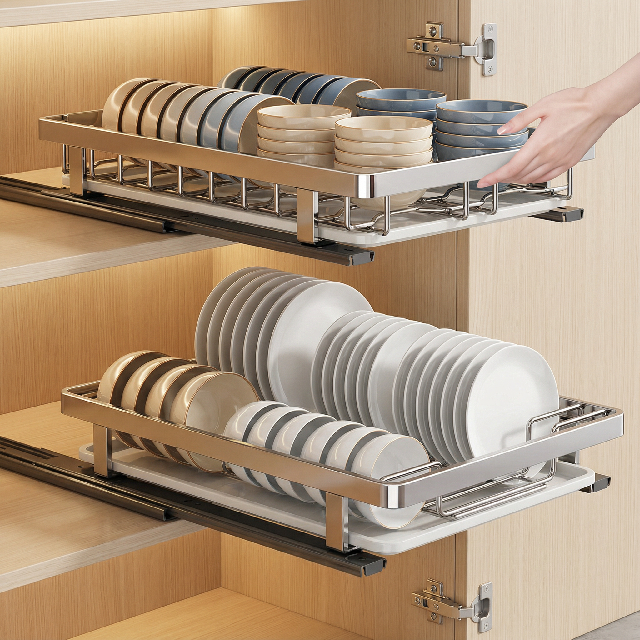 厨房碗盘架多层抽拉碗碟收纳架橱柜拉篮抽屉式盘子沥水置物架碗架,厨房/烹饪用具,碗架,淘宝优惠券,粉丝福利购,淘宝优惠卷