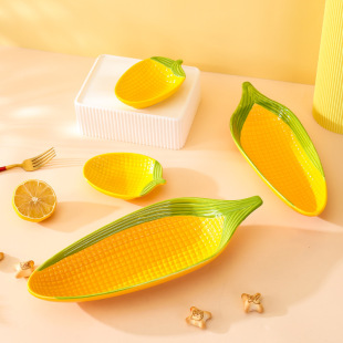 创意可爱卡通玉米盘家用网红陶瓷水果盘零食小吃碟甜品寿司盘
