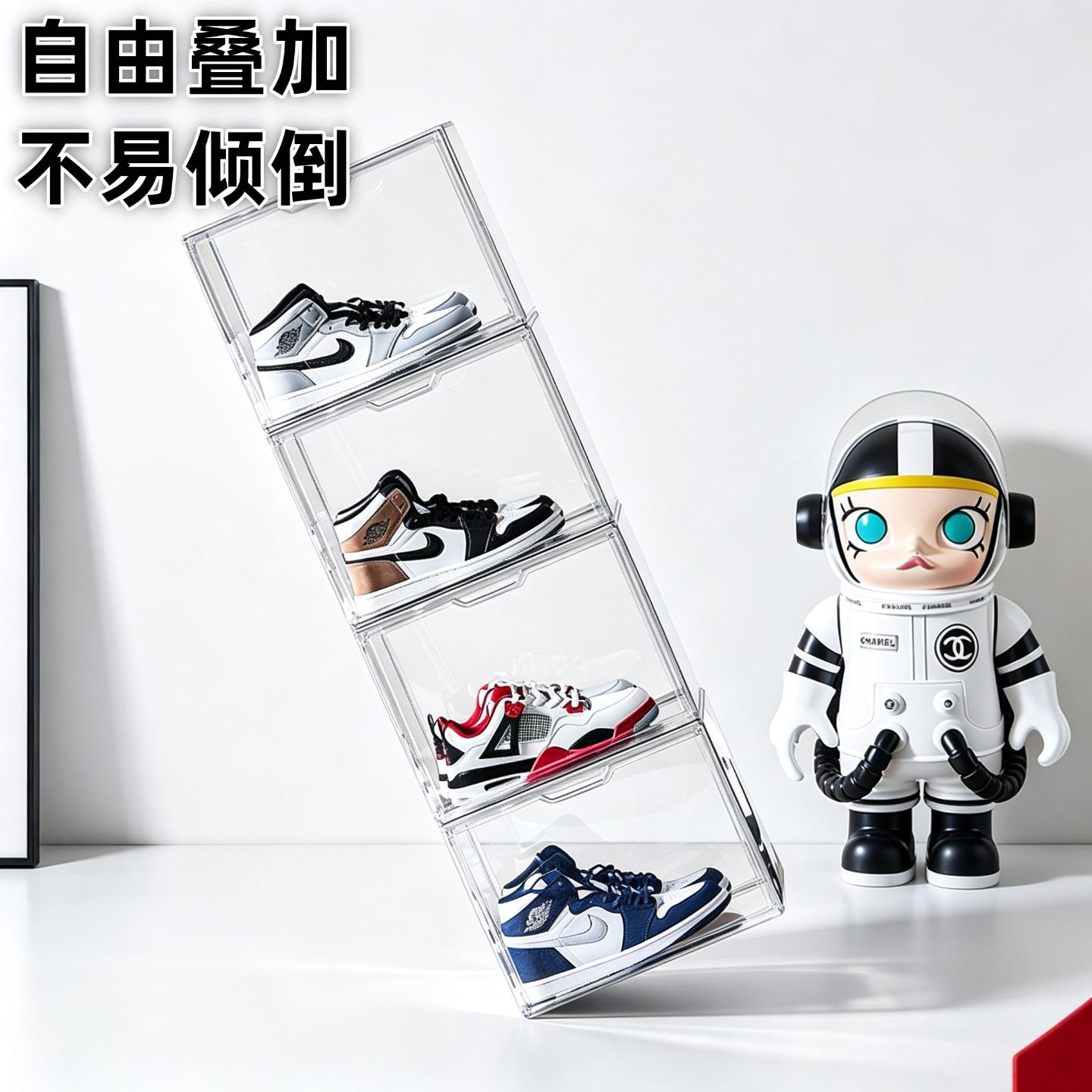 全透明鞋盒亚克力球鞋收纳盒磁吸图片