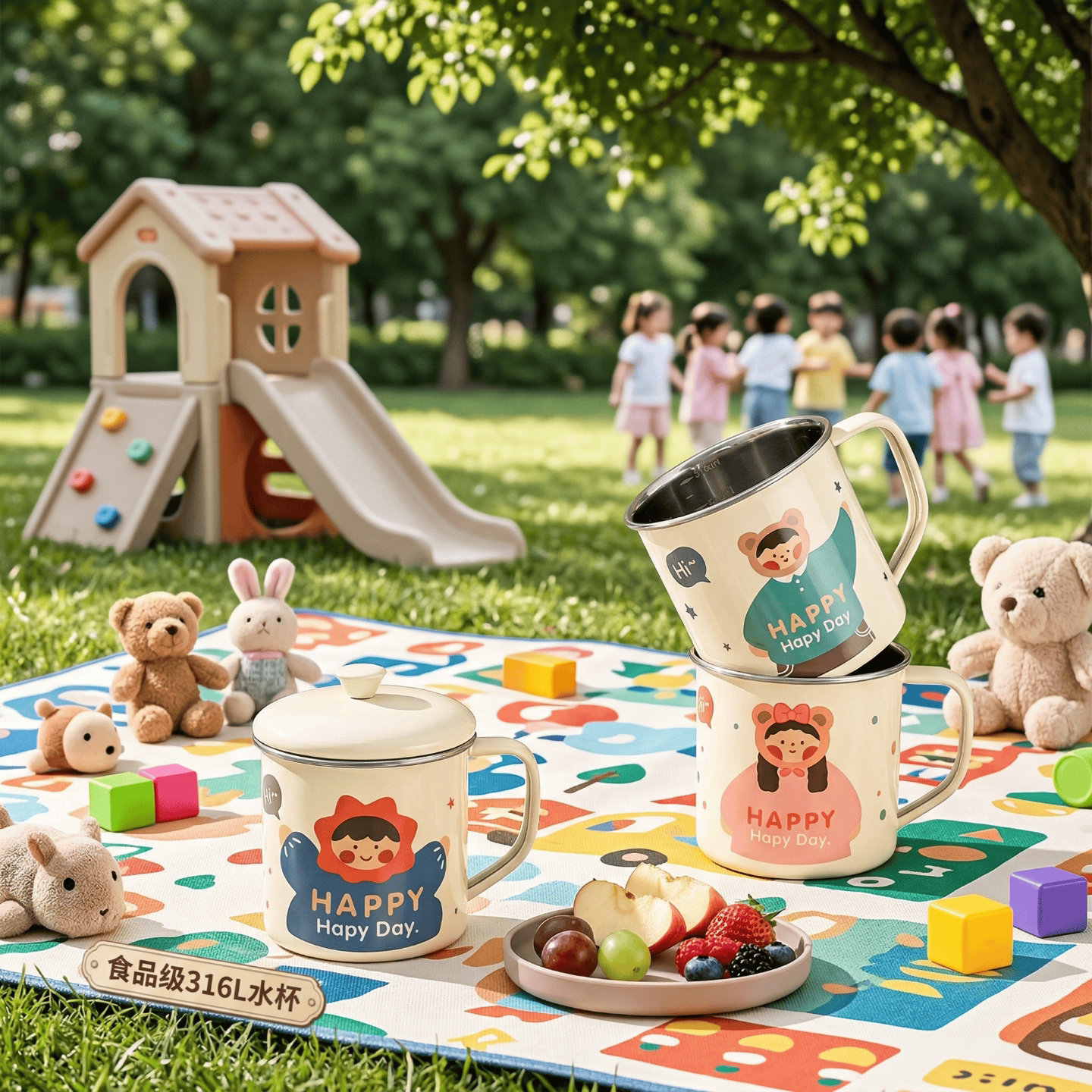 卡通牛奶杯幼儿园儿童喝水杯带手柄家用早餐杯可爱宝宝学饮杯