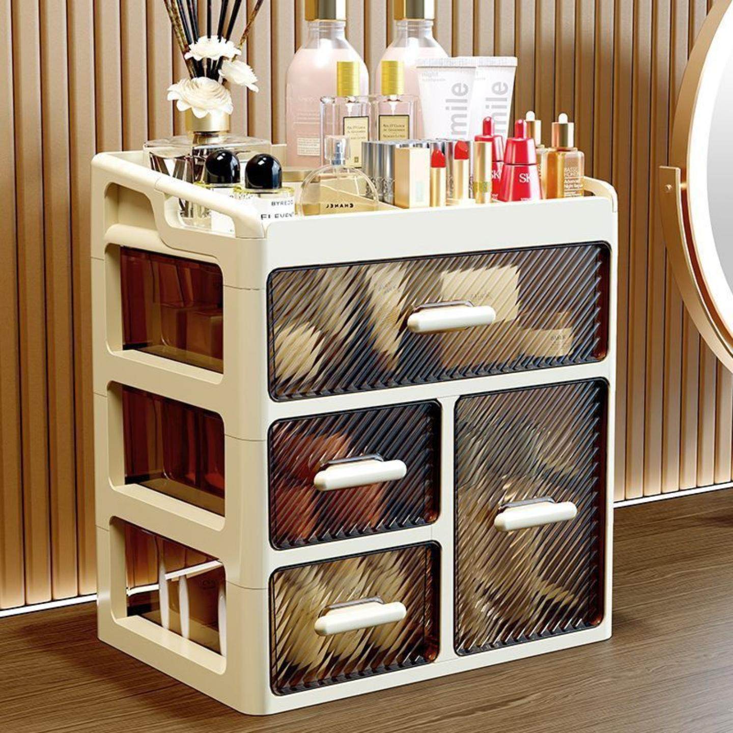 【直播专享】桌面抽屉式多功能化妆品收纳盒梳妆台口红护肤品盒子,收纳整理,桌面收纳盒,淘宝优惠券,粉丝福利购,淘宝优惠卷