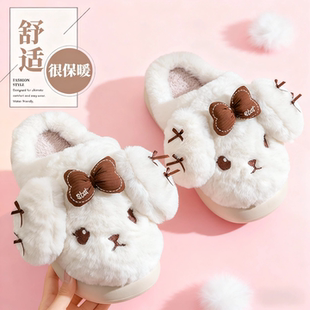 增高软底保暖卡通毛毛绒拖鞋 厚底棉拖鞋 女士秋冬家居室内新款