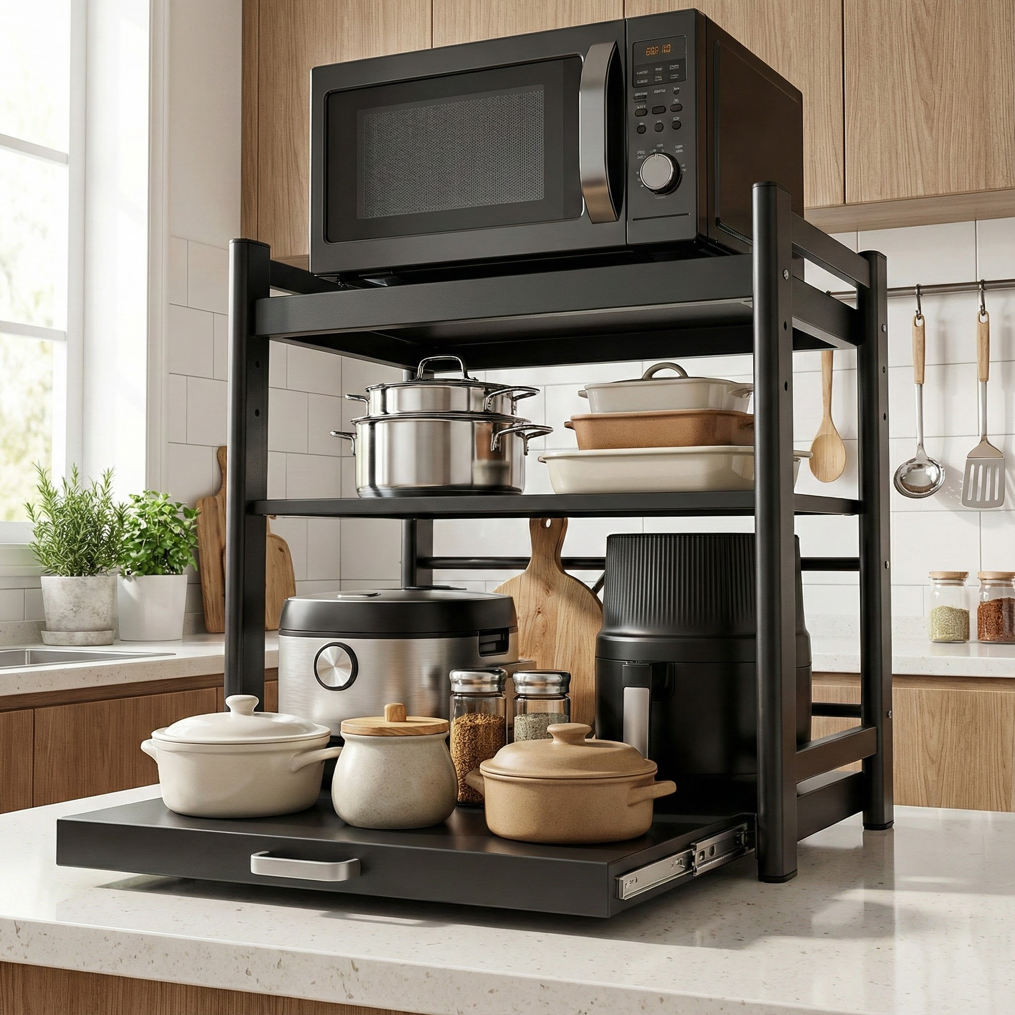 厨房微波炉置物架抽拉式支架台面多功能放电饭煲烤箱支架收纳架子,厨房/烹饪用具,微波炉置物架,淘宝优惠券,粉丝福利购,淘宝优惠卷