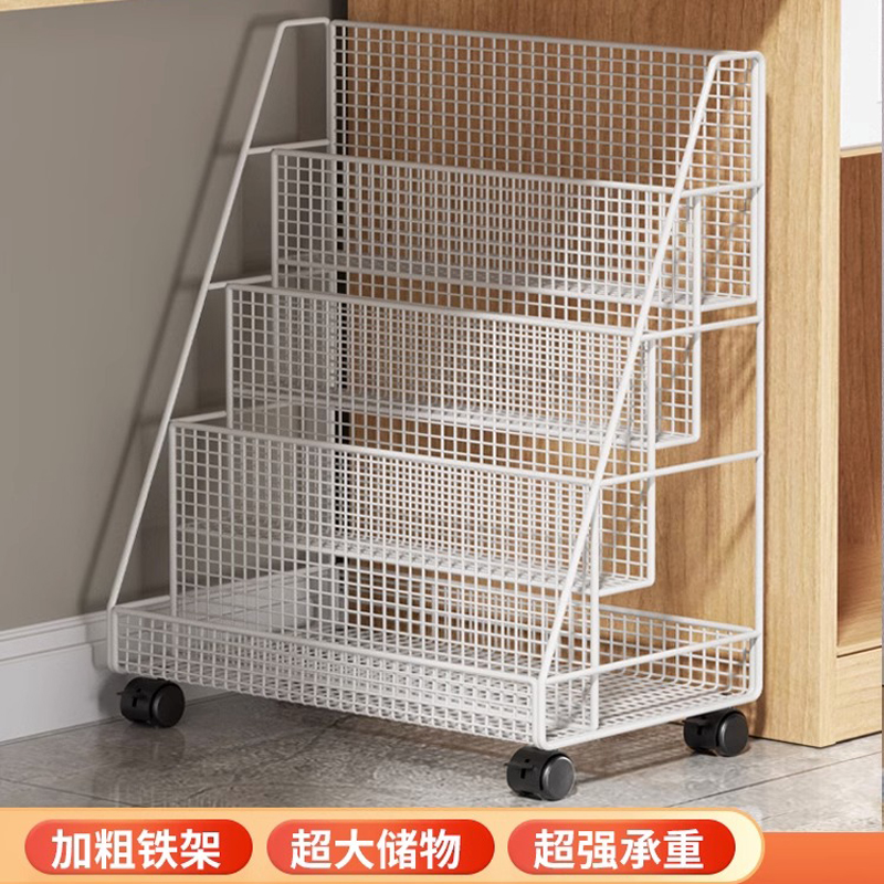 移动书架置物架落地儿童绘本架多层简易带轮书桌旁下铁艺学生书架