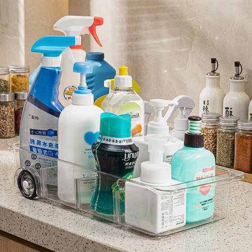 厨房水槽置物架抽拉式带滑轮