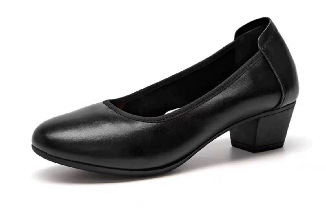 牛皮高铁乘务员高跟鞋软底圆头真皮乘务员鞋子黑色职业上班平底鞋