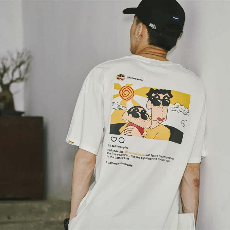 夏港风潮牌ulzzang蜡笔小新卡通短袖T恤原宿风BF宽松学生情侣半袖在类目 男装, T恤中 - 来自Buy2taobao.com提供专业的淘宝代购服务