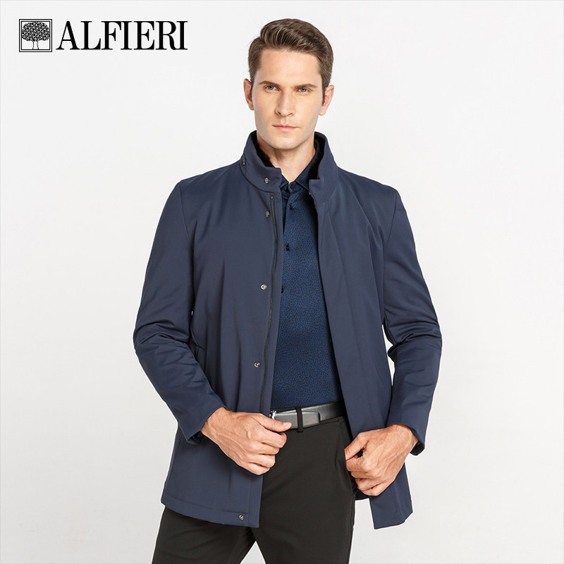 Alfieri艾法利男装秋冬水貂绒毛皮内胆立领尼克服男士加厚外套