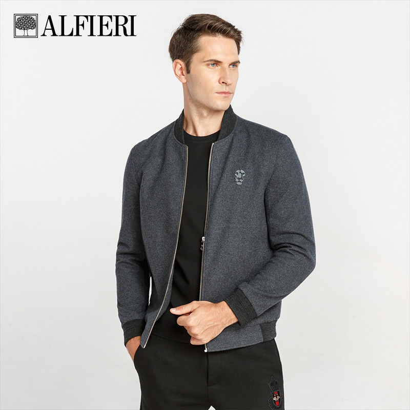 Alfieri艾法利男装秋冬毛料时尚棒球领男士羊毛夹克休闲外套
