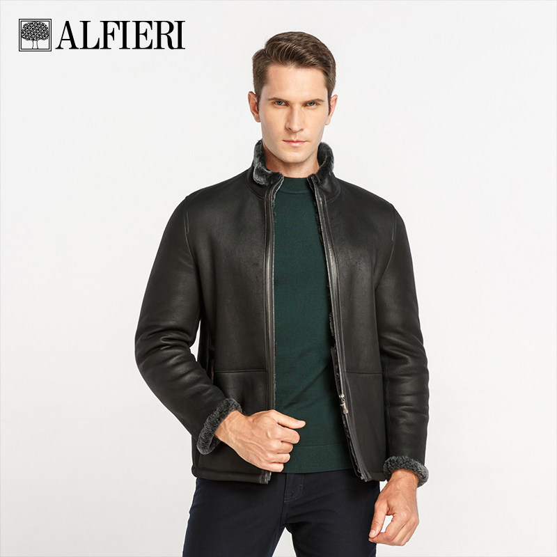 Alfieri艾法利男装 秋冬新品皮毛一体加厚保暖立领款男士皮衣