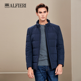 Alfieri艾法利冬季修身立领男士羽绒服短轻薄白鸭绒新款外套
