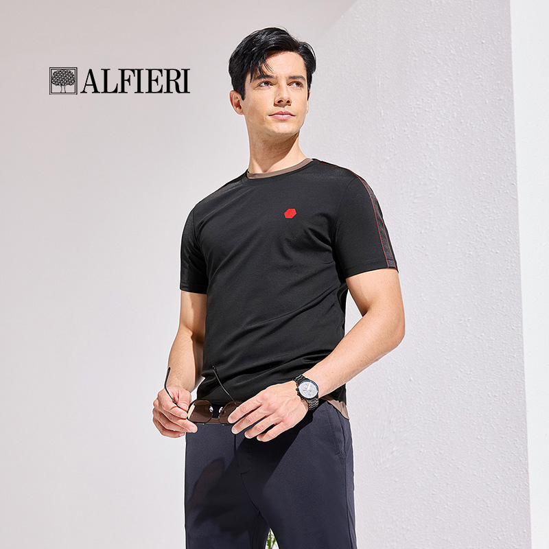 艾法利约弹力修身休闲短袖T恤