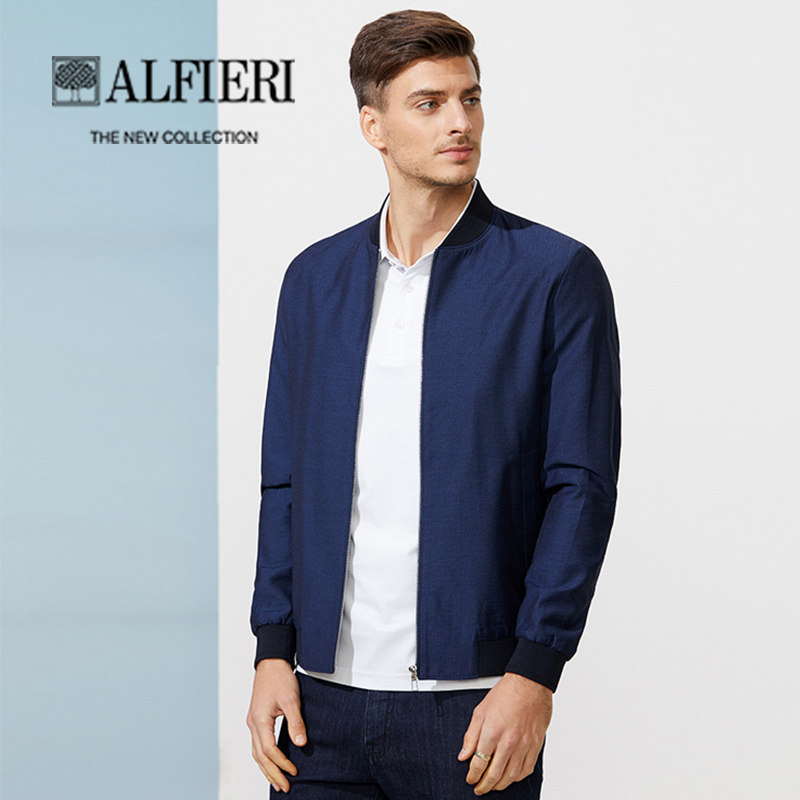 艾法利 美式工装布面皮纹棒球领夹克薄款休闲百搭纯色男士